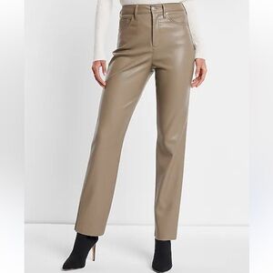 Express Women's Taupe Faux Leather Straight Leg Pants